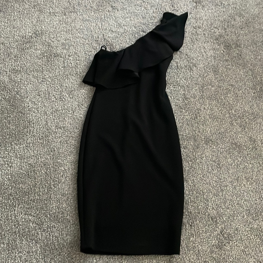 Lulus One-Shoulder Ruffled Black Cocktail Dress